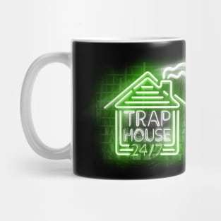 Trap House in Glowing Green Neon Text Mug